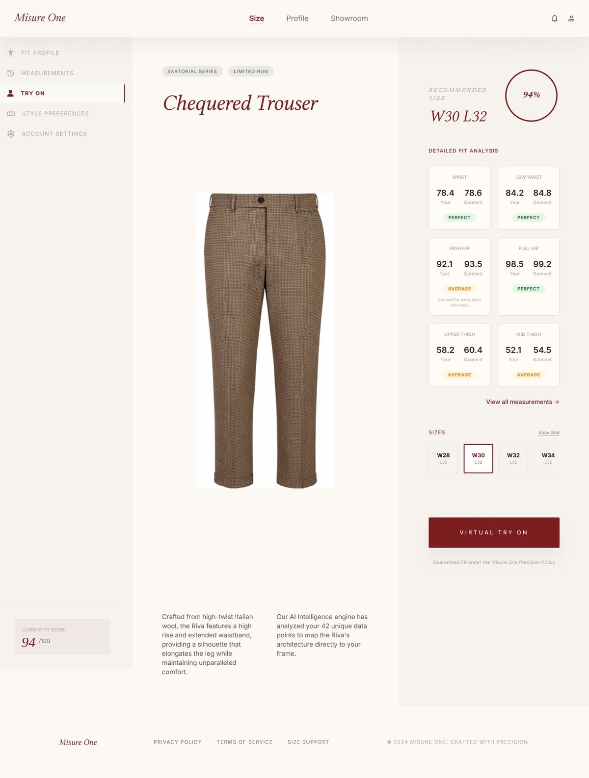 Misure One fit analysis dashboard